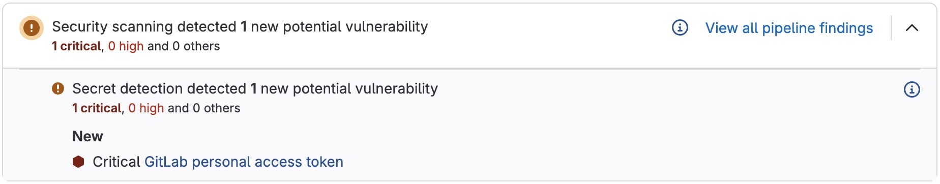 Security scanning results in a merge request